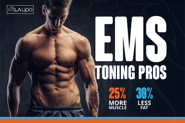 Graphic of man with toned body showing the benefits of LA-EMS Body Sculpting Windlesham treatment