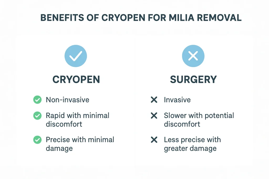 Benefits of cryopen for milia removal Windlesham compared to surgical treatments.