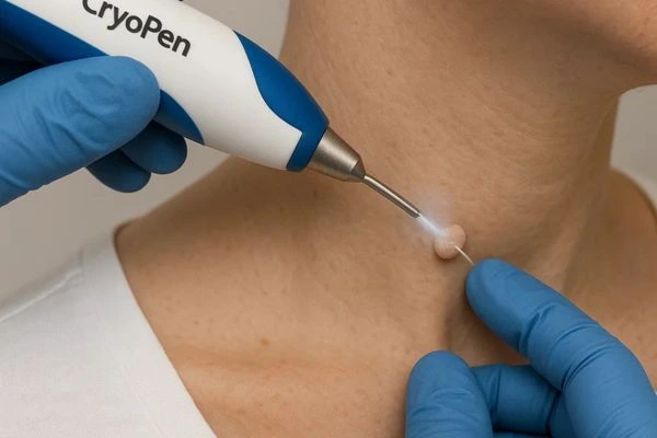 Person receiving Cryotherapy skin tag removal Windlesham
