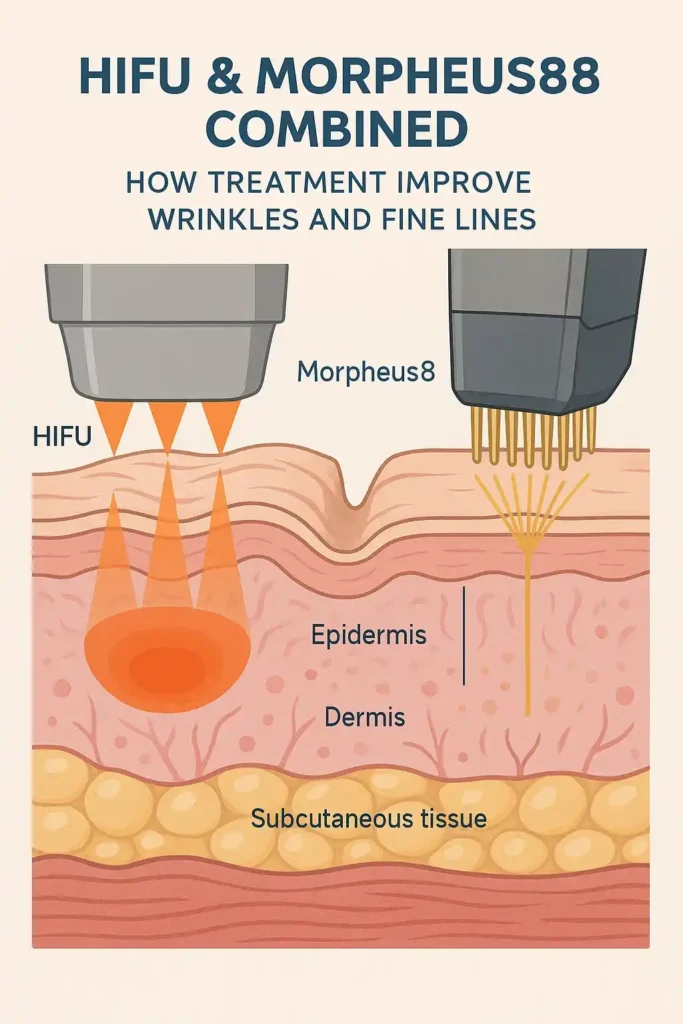 Diagram showing HIFU & Morpeus8 Windlesham and the benefits for reduction in wrinkles and fine lines