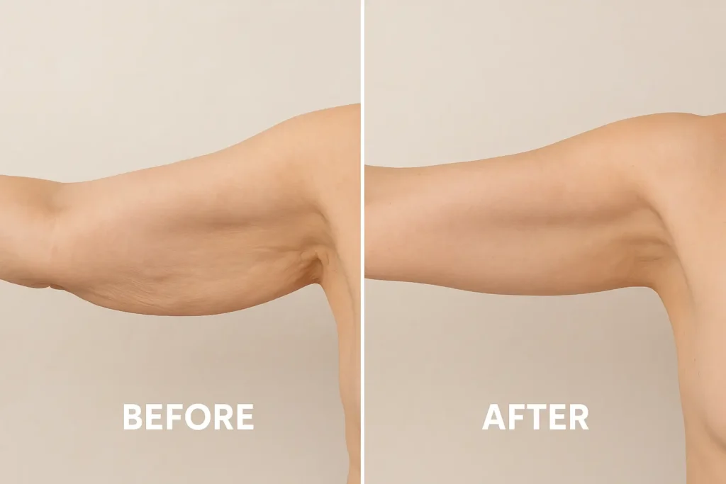 Picture of LA LIPO Windlesham before and after results of skin tightening treatment on the upper arms.